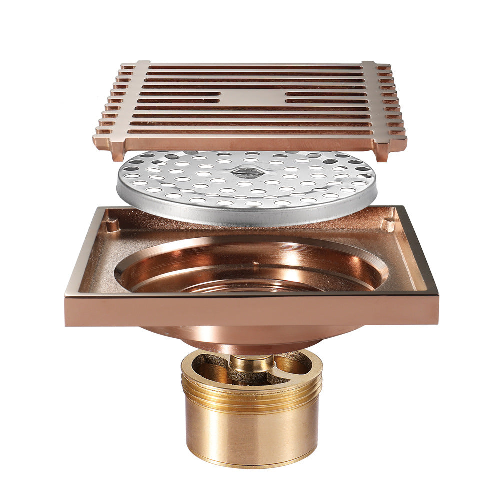 Rose Gold Copper Anti-Odor Concealed Tile Insert Square Linear Floor Drain teemdrop