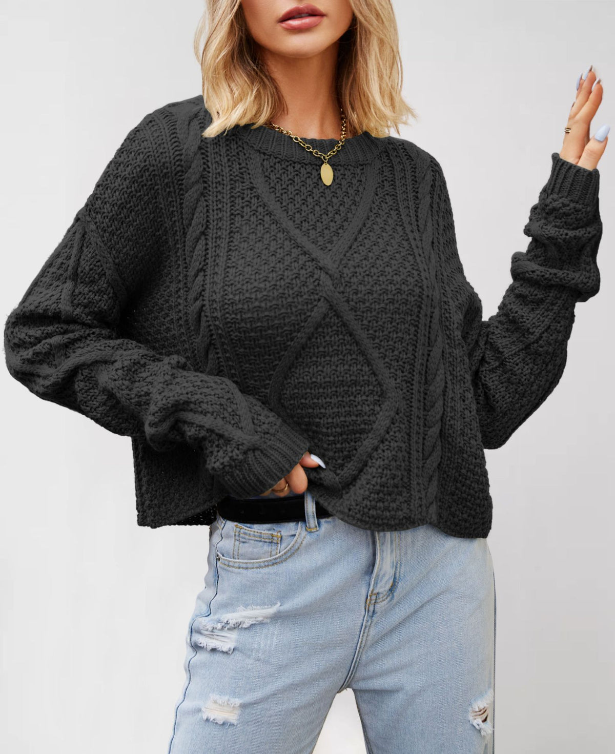 Women's Chunky Knit Twist Pullover Sweater teemdrop