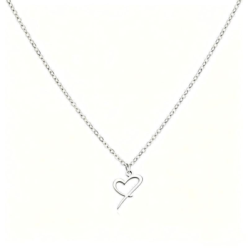 Stainless Steel Heart Initial Letter Pendant Necklace for Women