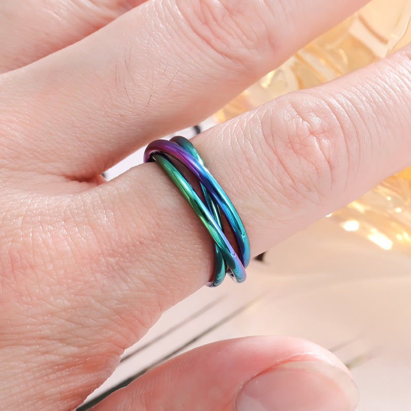 Three Ring Interlocking Titanium Steel Rotating Rings