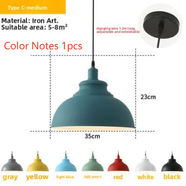 Single Head Hanging Chandelier Aluminum Macaron Color Pendant Light
