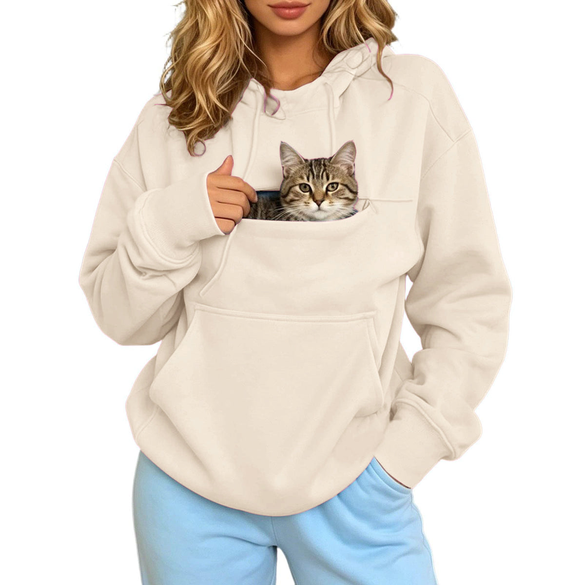 Autumn and Winter Warm Hooded Fleece Long-Sleeve Sweatshirt with Large Pockets for Men and Women Pet-Friendly