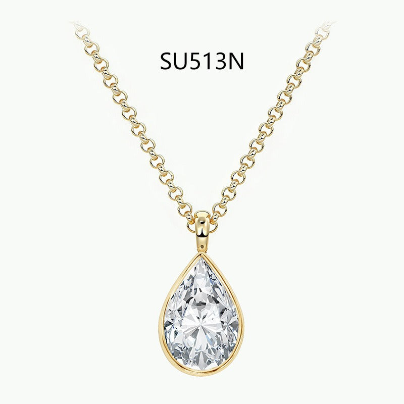 S925 Sterling Silver Gold-Plated Moissanite Pendant Necklace Simple Bezel Set Multi-Shape Jewelry teemdrop