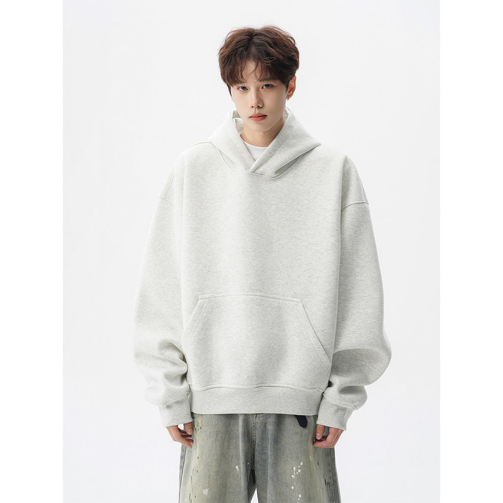 Men Heavyweight 400g Pure Cotton Double Layer Hooded Sweatshirt Loose Fit Solid Color teemdrop