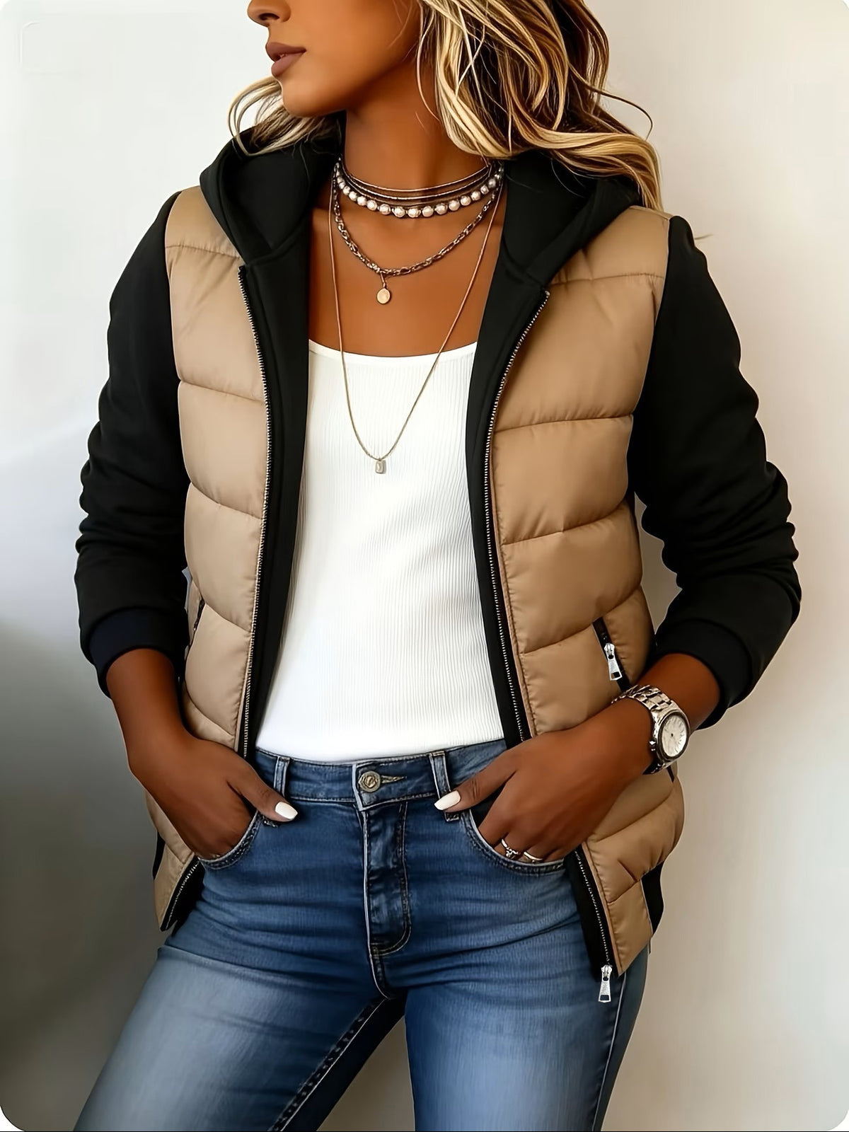 Women's Mid-Length Hooded Fleece-Lined Faux Shearling Coat teemdrop