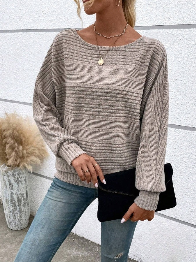 Solid-color long-sleeve knit sweater teemdrop