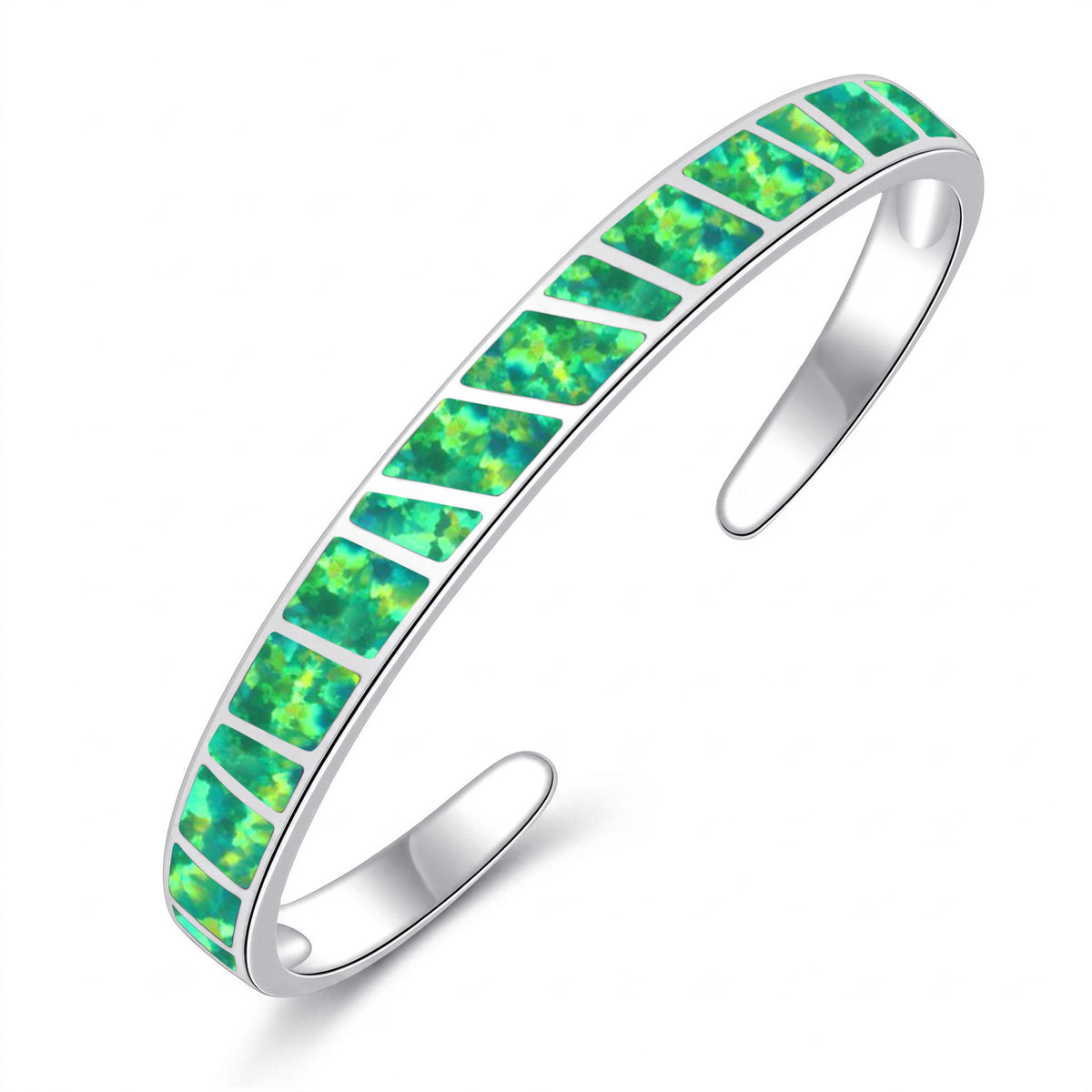 Opal Inlay Geometric Open Cuff Bracelet for Women Jewelry