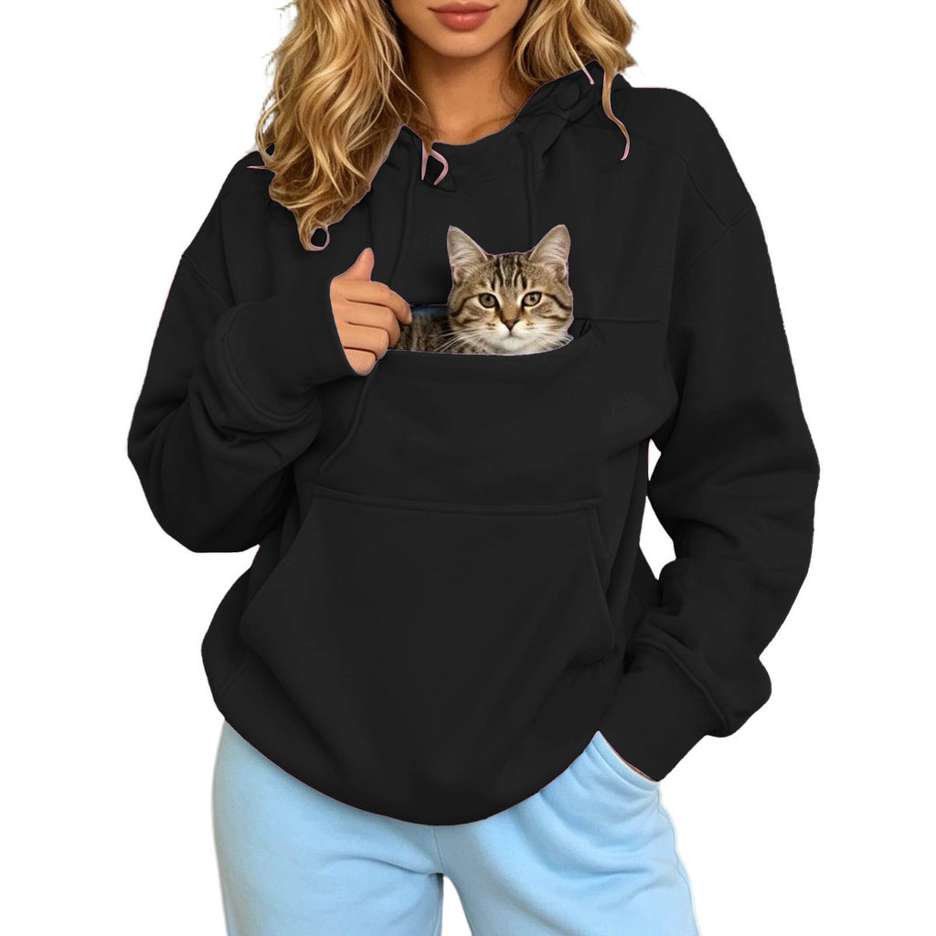 Autumn and Winter Warm Hooded Fleece Long-Sleeve Sweatshirt with Large Pockets for Men and Women Pet-Friendly