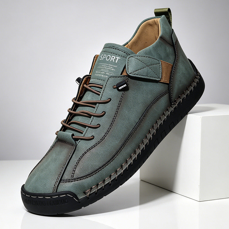 Men's Mid-Top PU Leather Stitched Martin Boots Casual Outdoor Flat Heel Boots
