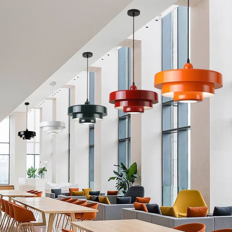 Nordic Minimalist Retro Cake-Shaped Pendant Light Tri-Color LED Aluminum