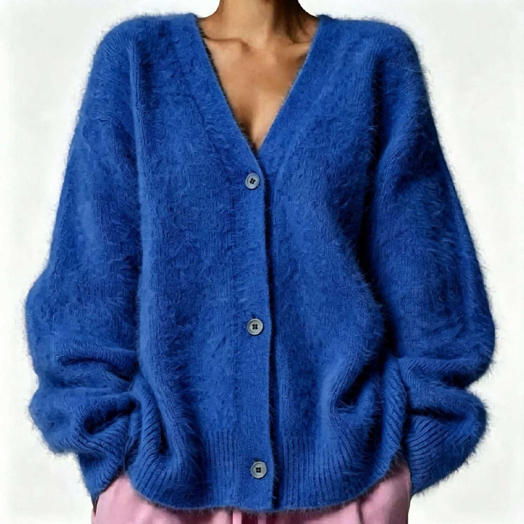 Women's Faux Fur Knitted Cardigan V-Neck Loose Long Sleeve Outerwear teemdrop