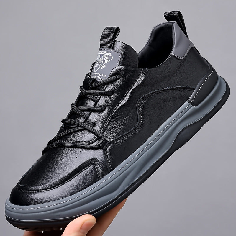 Men's Casual Genuine Cowhide Breathable Lace-Up Flat Board Shoes teemdrop