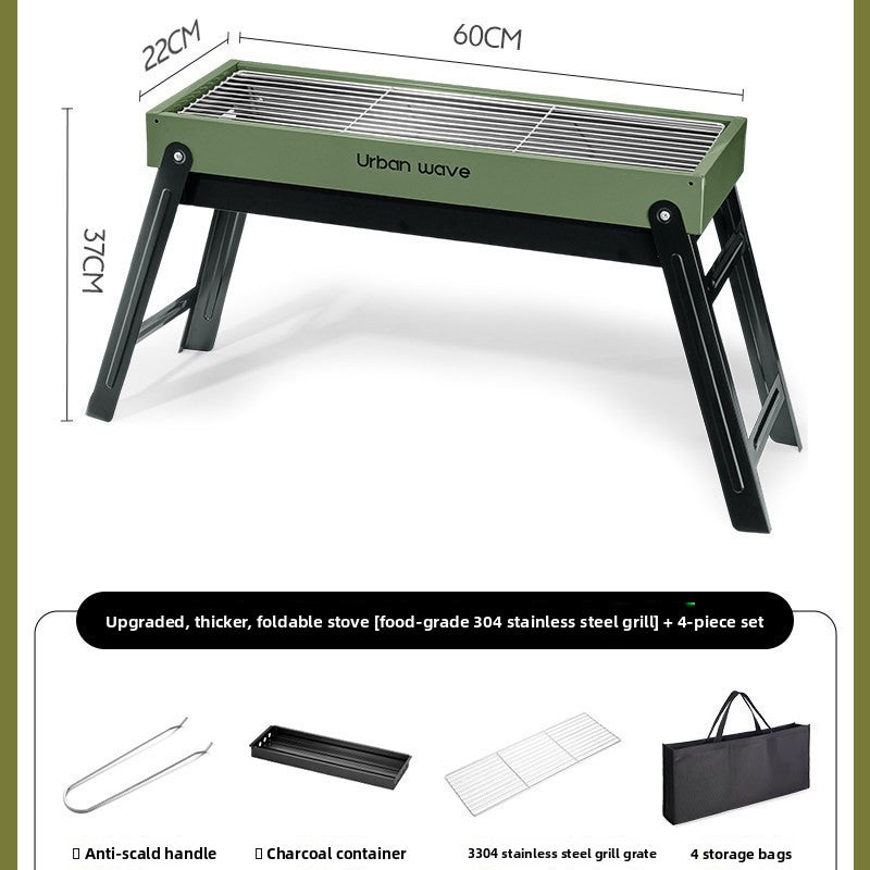 Portable Outdoor Stainless Steel Folding Charcoal Grill teemdrop