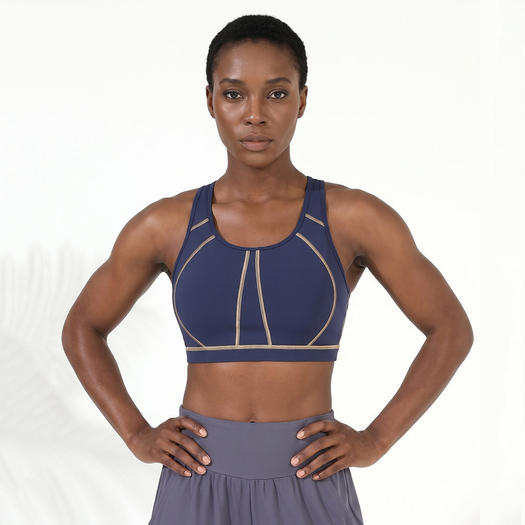Women's shock-absorbing color-striped sports bra teemdrop