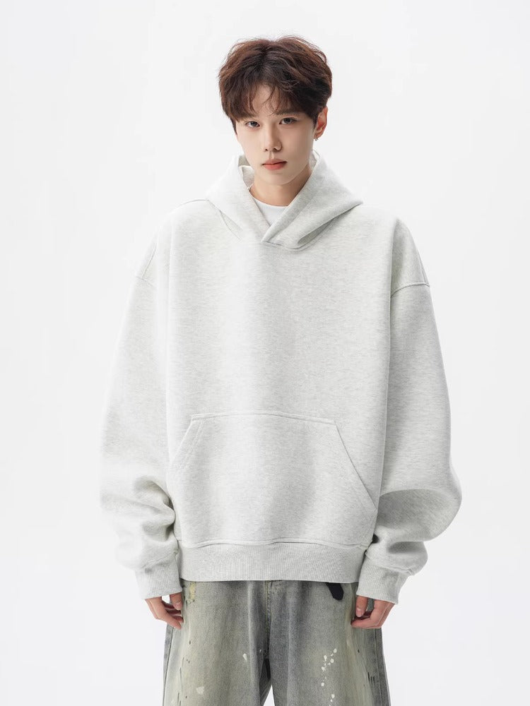 Men Heavyweight 400g Pure Cotton Double Layer Hooded Sweatshirt Loose Fit Solid Color teemdrop