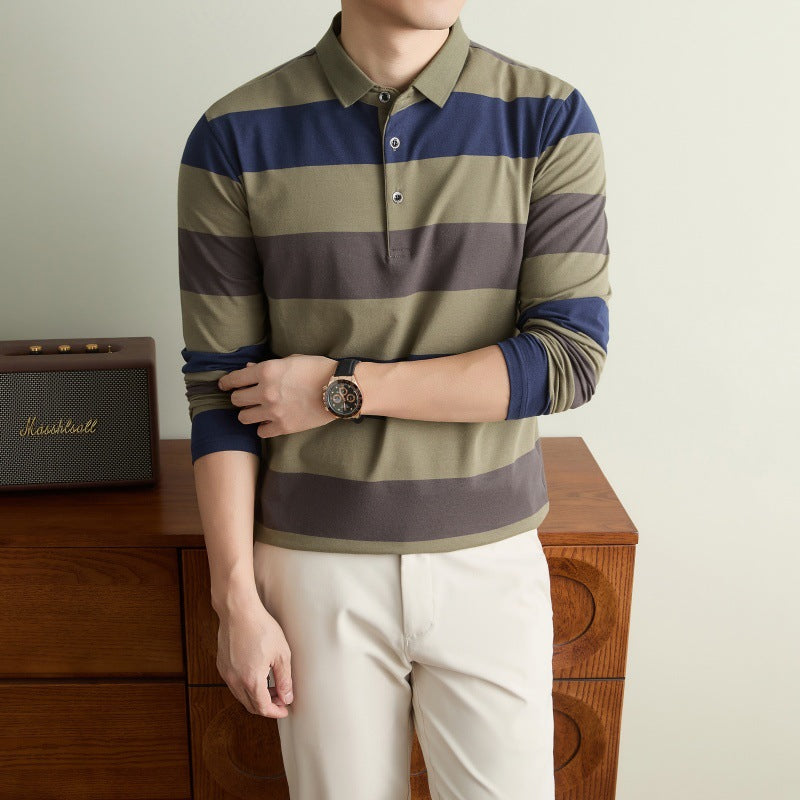 Striped long sleeve T-shirt cotton polo shirt T-shirt men's clothing teemdrop