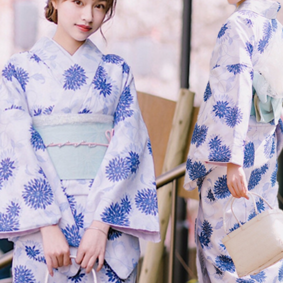 Womens Traditional Retro Japanese Camellia Print Kimono Dress with Girdle and Fan Headdress Set teemdrop
