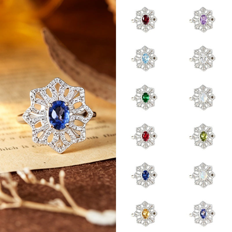 S925 sterling silver natural colored gemstone ring