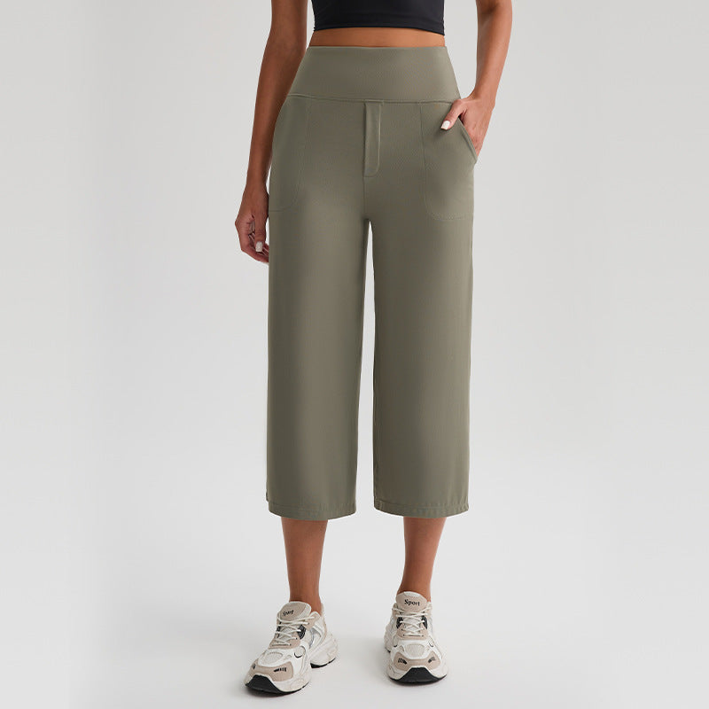 Women's Naked-Feel High-Waist Loose Wide-Leg Yoga Capri Pants teemdrop