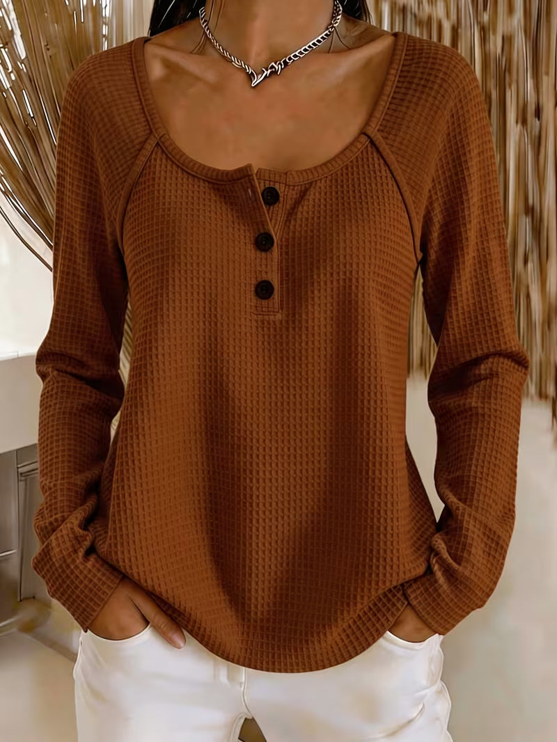 Waffle-knit long-sleeve T-shirt teemdrop