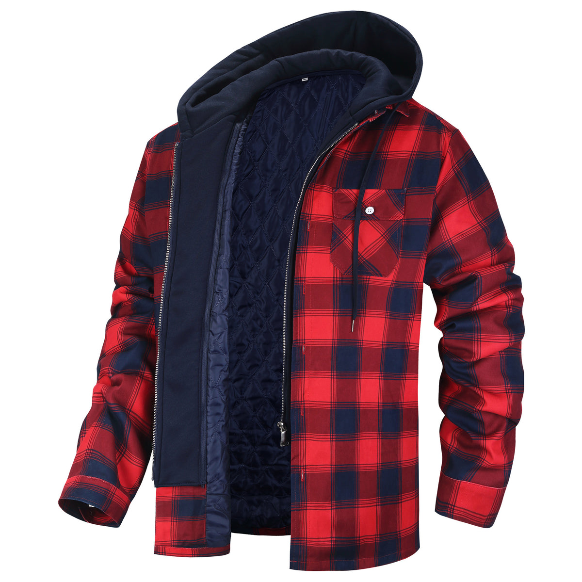 Autumn and Winter Cotton Outwear Plaid Long-Sleeved Loose Hooded Jacket teemdrop