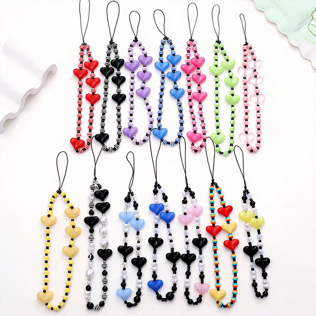 Colorful Heart Bead Phone Wrist Strap