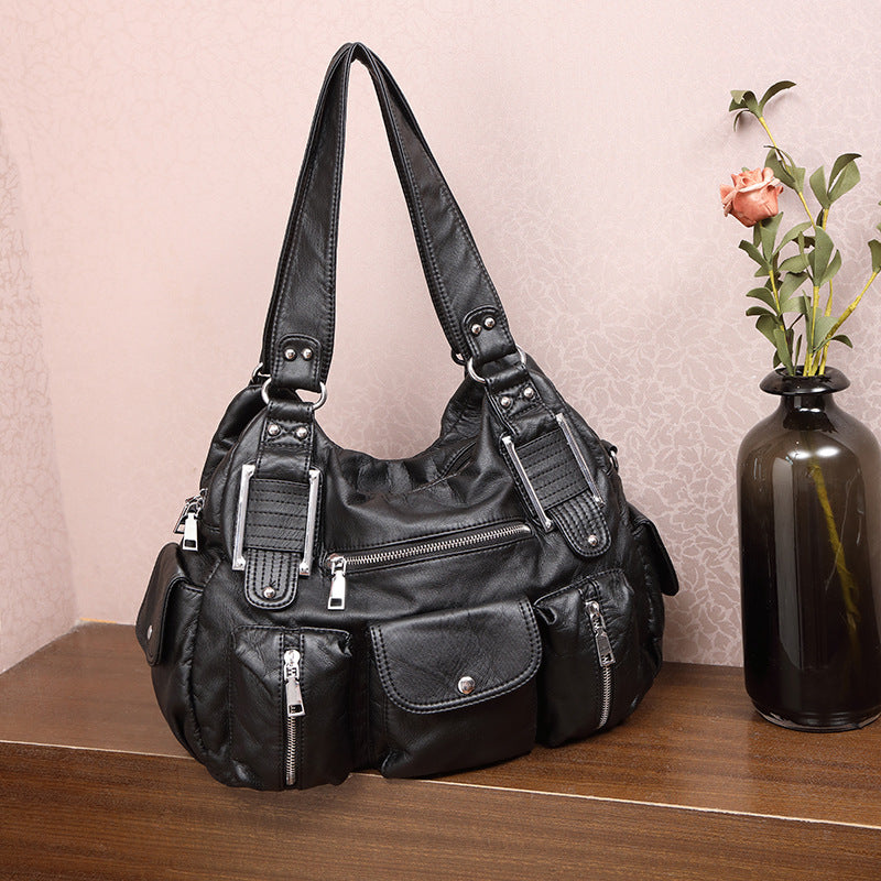 Vintage PU Leather Tote Bag with Adjustable Strap