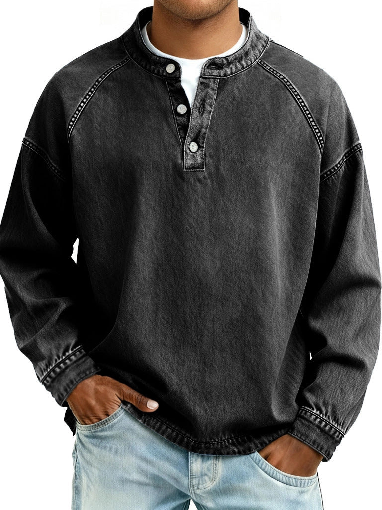 Men's Vintage Solid Long Sleeve Casual Loose Fit Shirt teemdrop