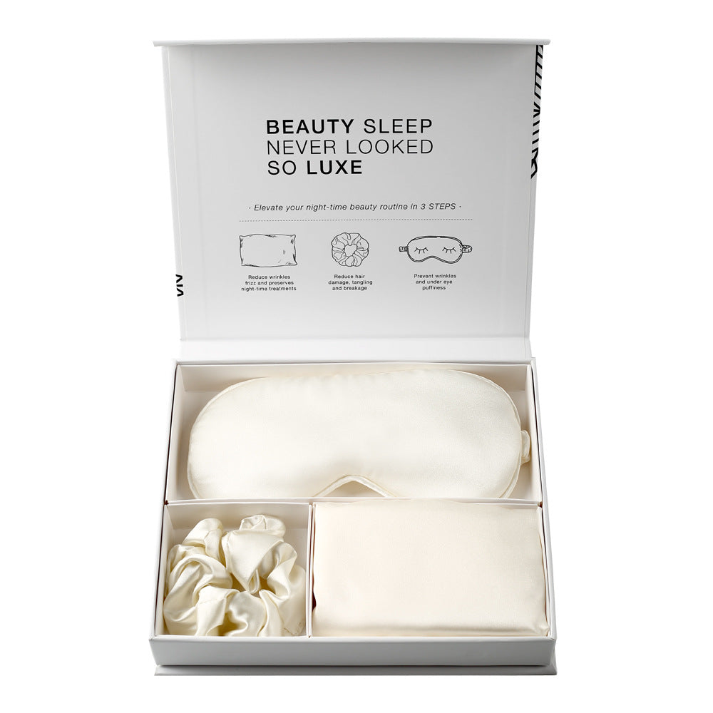 Satin 3-Piece Sleep Set Eye Mask Hair Tie Pillowcase Magnetic Gift Box