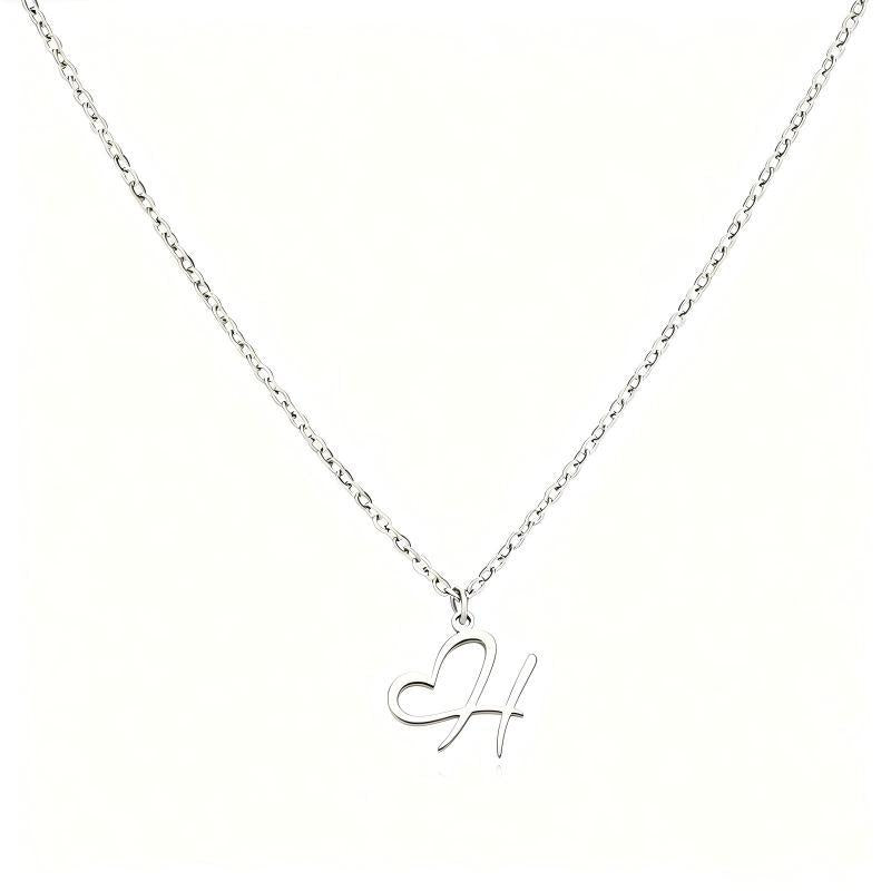 Stainless Steel Heart Initial Letter Pendant Necklace for Women