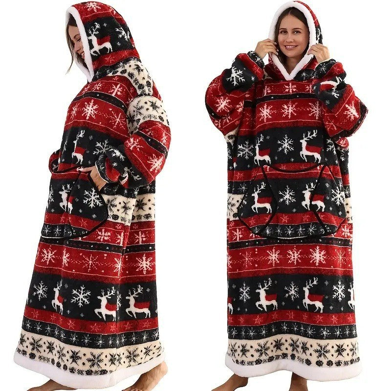 Women Men Winter Thickened Warm Hooded Blanket Pajamas teemdrop
