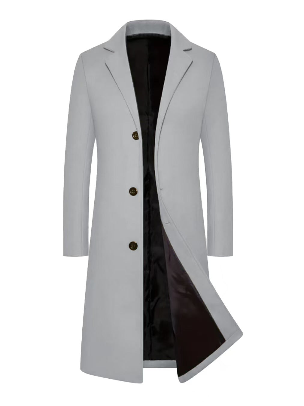 Mens Long Slim Fit British Style Trench Coat Solid Color Lapel Single Breasted teemdrop