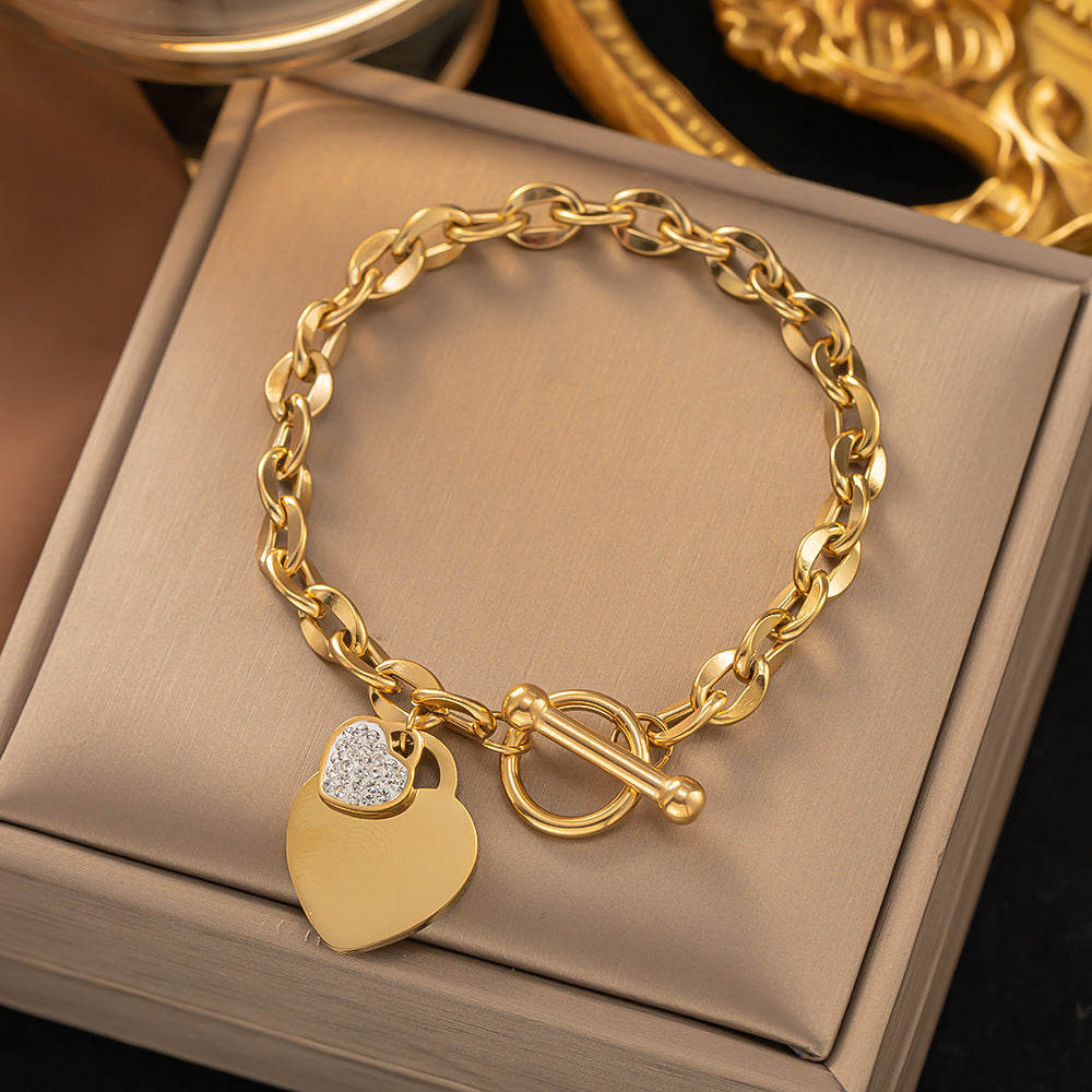 Women's Titanium Steel Inlaid Charm Bracelet Versatile Fashion Jewelry teemdrop