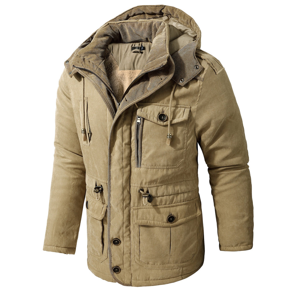 Men's Lambswool Blend Hooded Vest Thickened Multi-Pocket Sleeveless Jacket