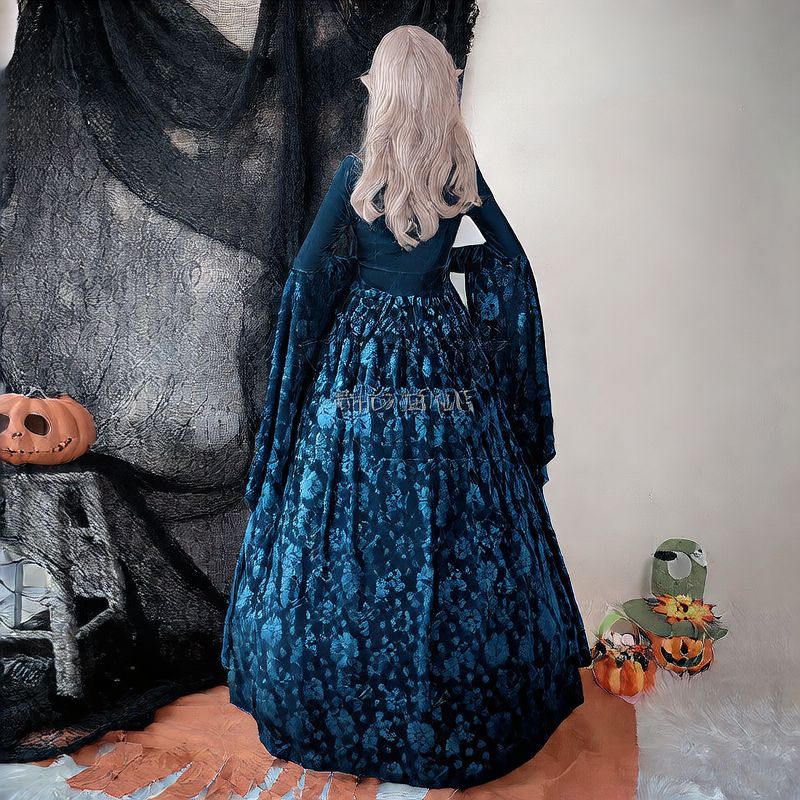 Halloween Witch Princess Costume Dress with Cape