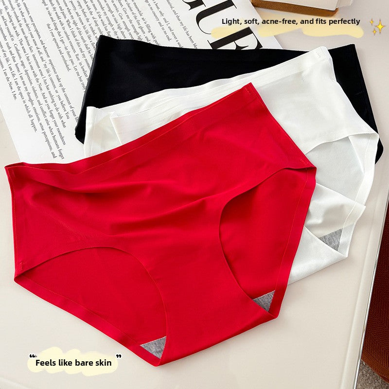 Women Seamless Ice Silk Breathable Mid-Waist Triangle Panties