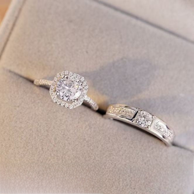 Adjustable Square Diamond Couple Rings Korean Style