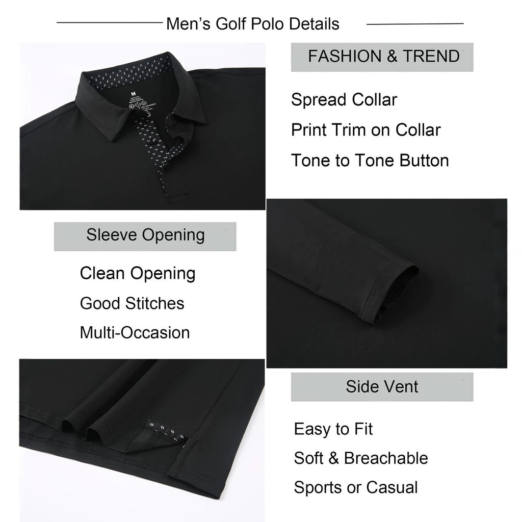 Men's Moisture-Wicking Quick-Dry Solid Long Sleeve Polo Shirt teemdrop