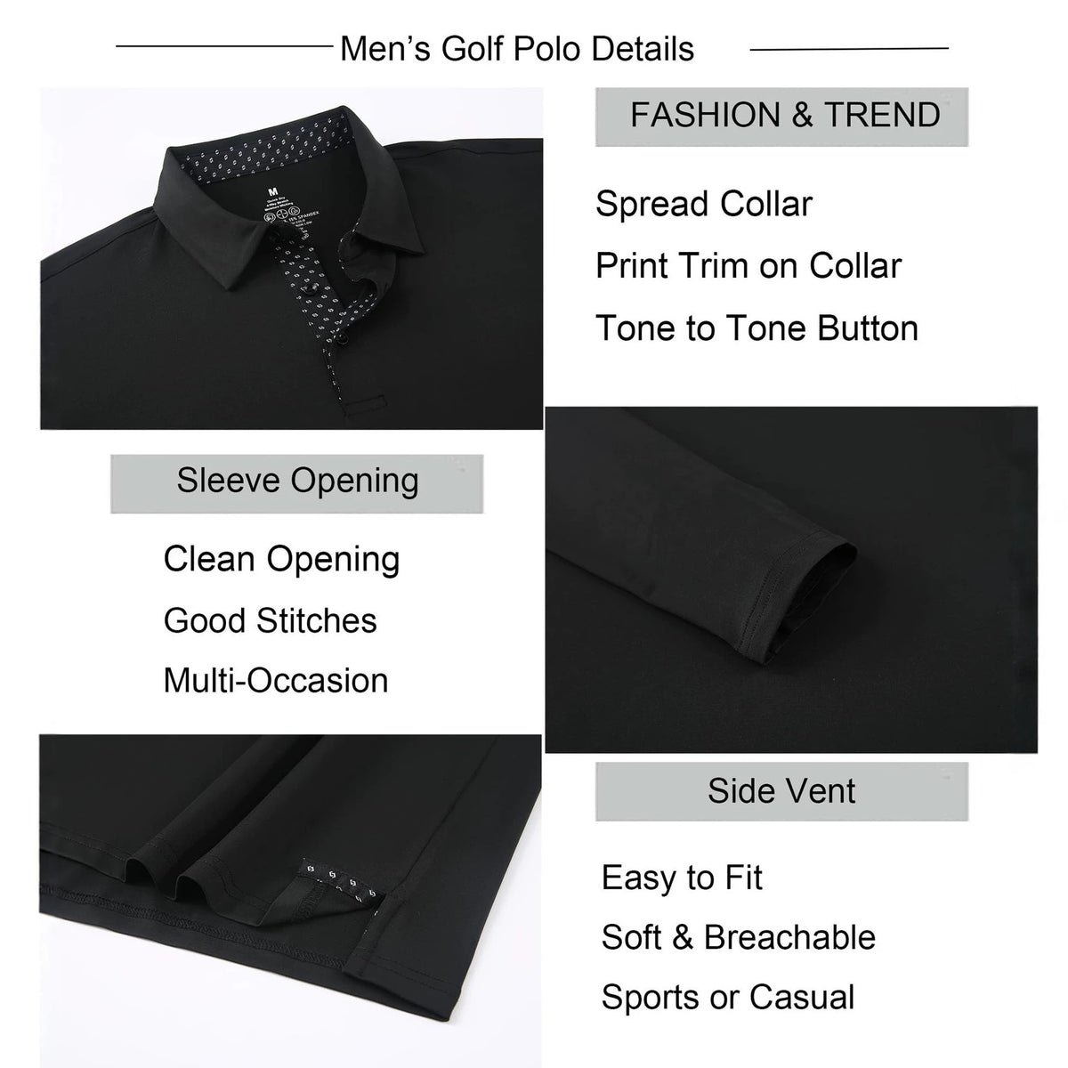 Men's Moisture-Wicking Quick-Dry Solid Long Sleeve Polo Shirt teemdrop