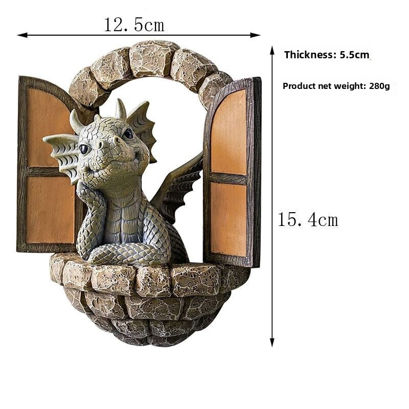 Resin Dinosaur Dragon Figurine Window Door Garden Decoration Ornament teemdrop