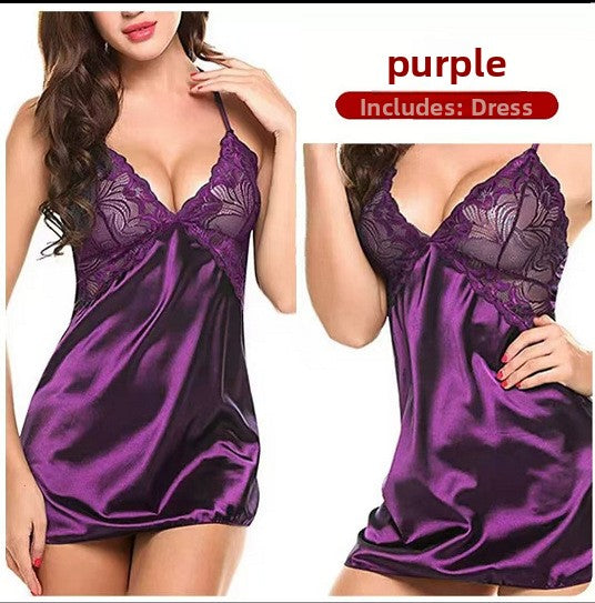 Women's Imitation Ice Silk Cross-Back Suspender Lingerie Nightdress