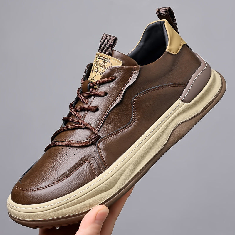 Men's Casual Genuine Cowhide Breathable Lace-Up Flat Board Shoes teemdrop