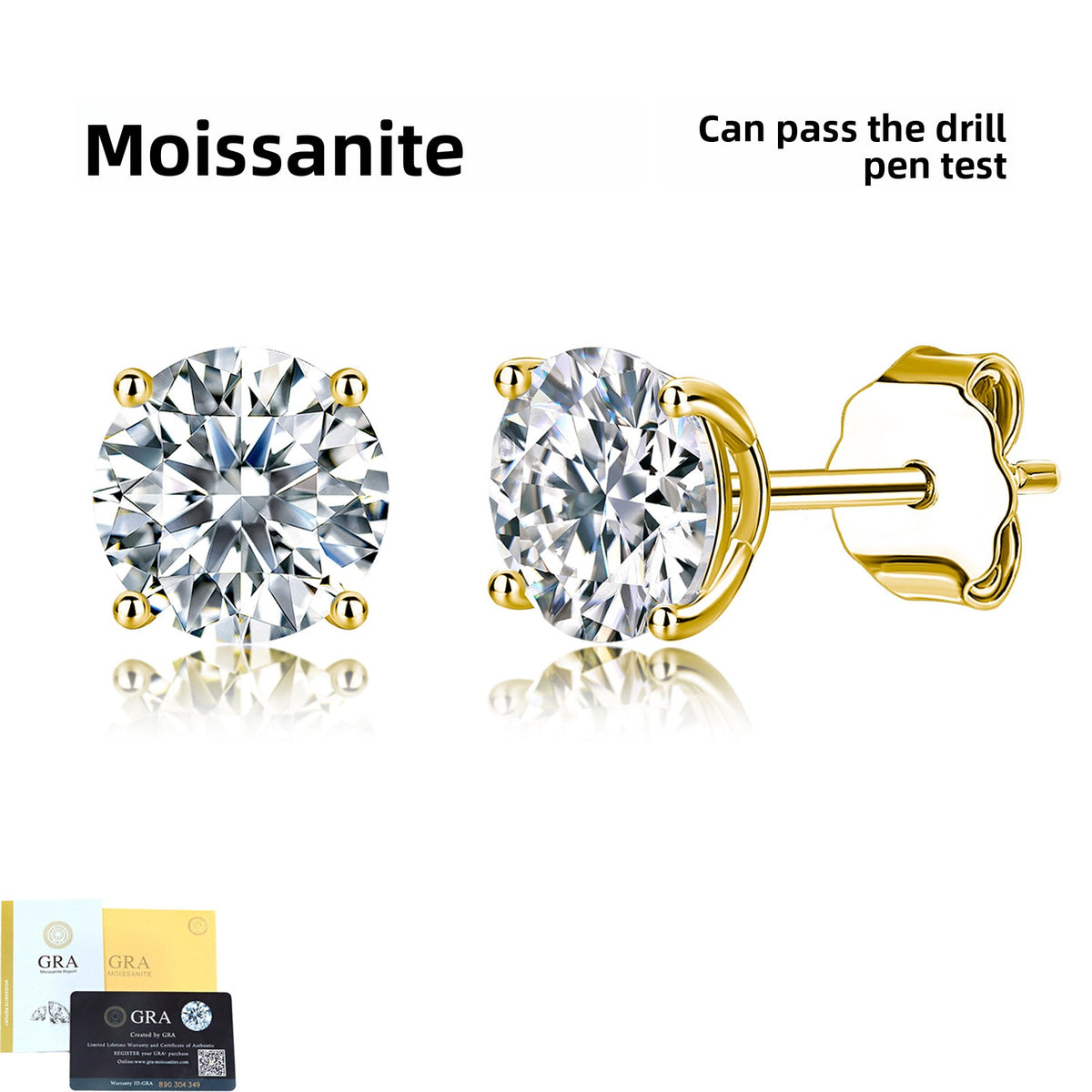 S925 Sterling Silver Moissanite Four-Prong Round Stud Earrings teemdrop