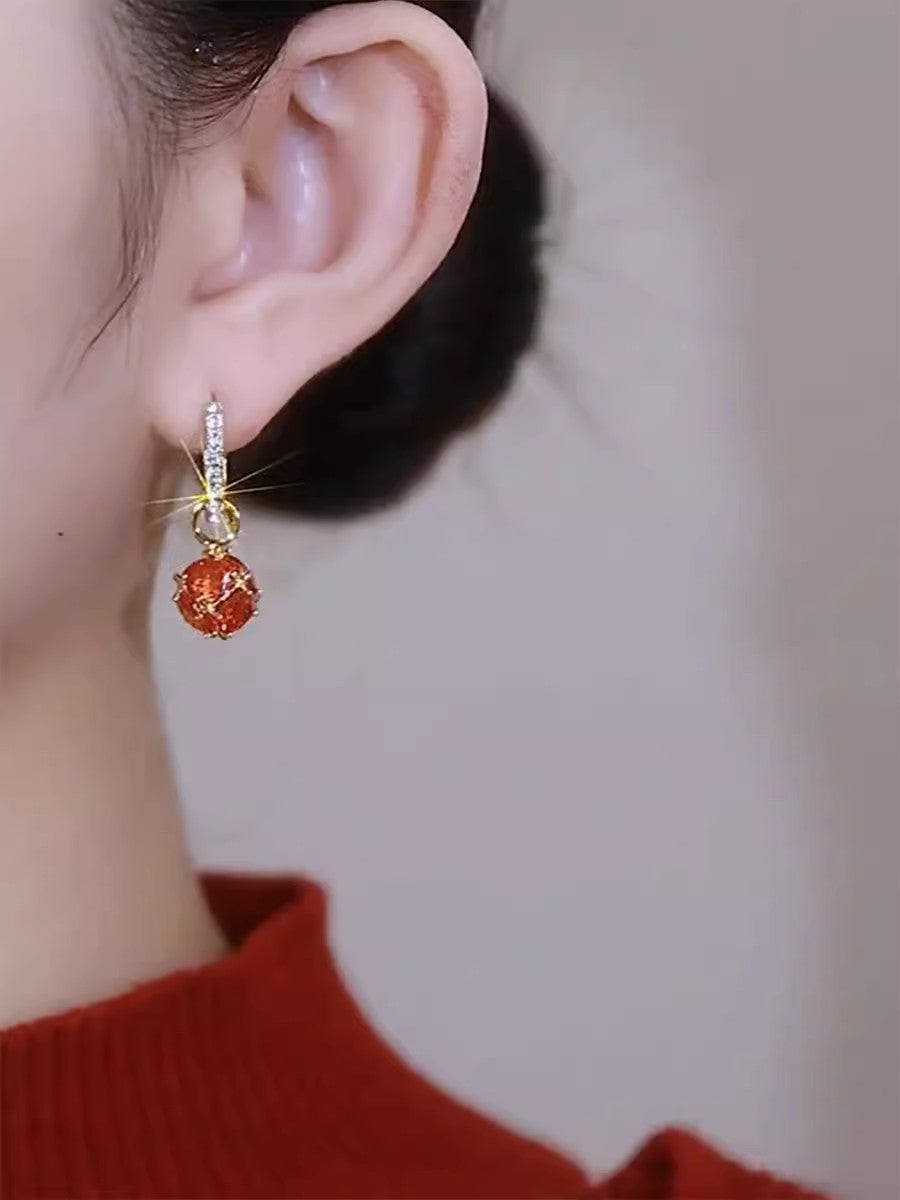 Cat's Eye Stone Geometric Metal Ear Buckle Earrings for Women