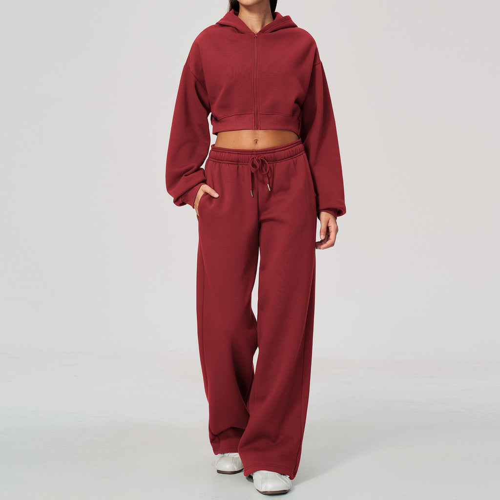 Women's Fleece Lined Zip Up Hoodie and Sweatpants Two Piece Set teemdrop