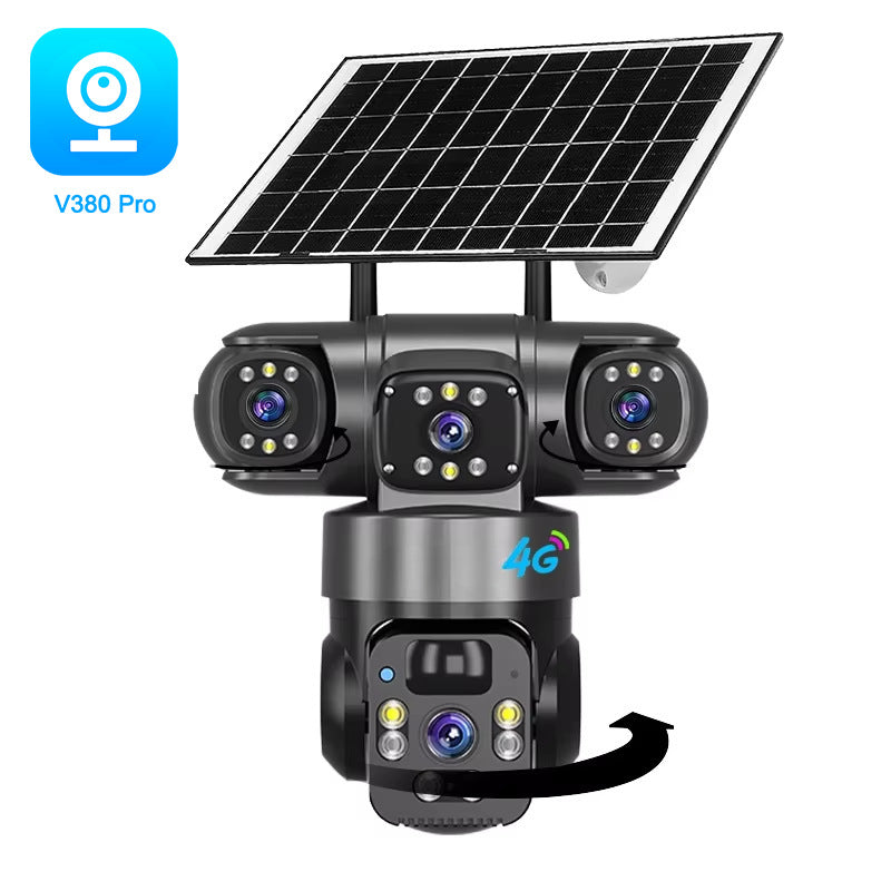 Wireless 360 Degree Outdoor Security Camera with Solar Panel 4G WiFi Multi-Lens PTZ Surveillance System teemdrop