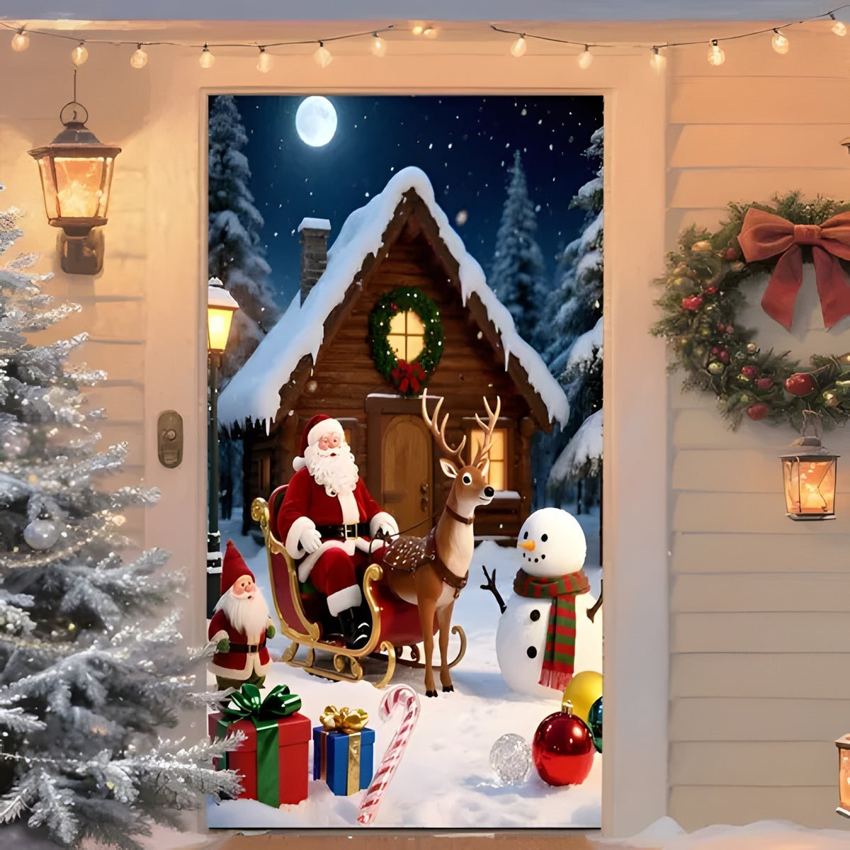 Christmas Santa Claus Polyester Door Cover Decoration 90x180cm teemdrop