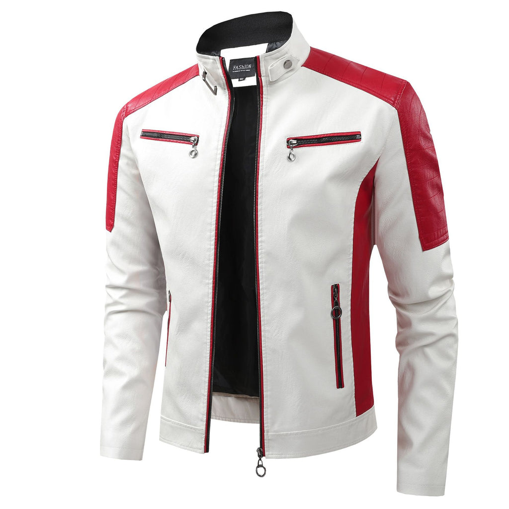Men's button-down PU leather motorcycle jacket