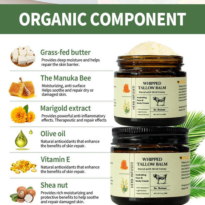 Grass-Fed Beef Tallow Cream with Manuka Honey Moisturizing Face Cream
