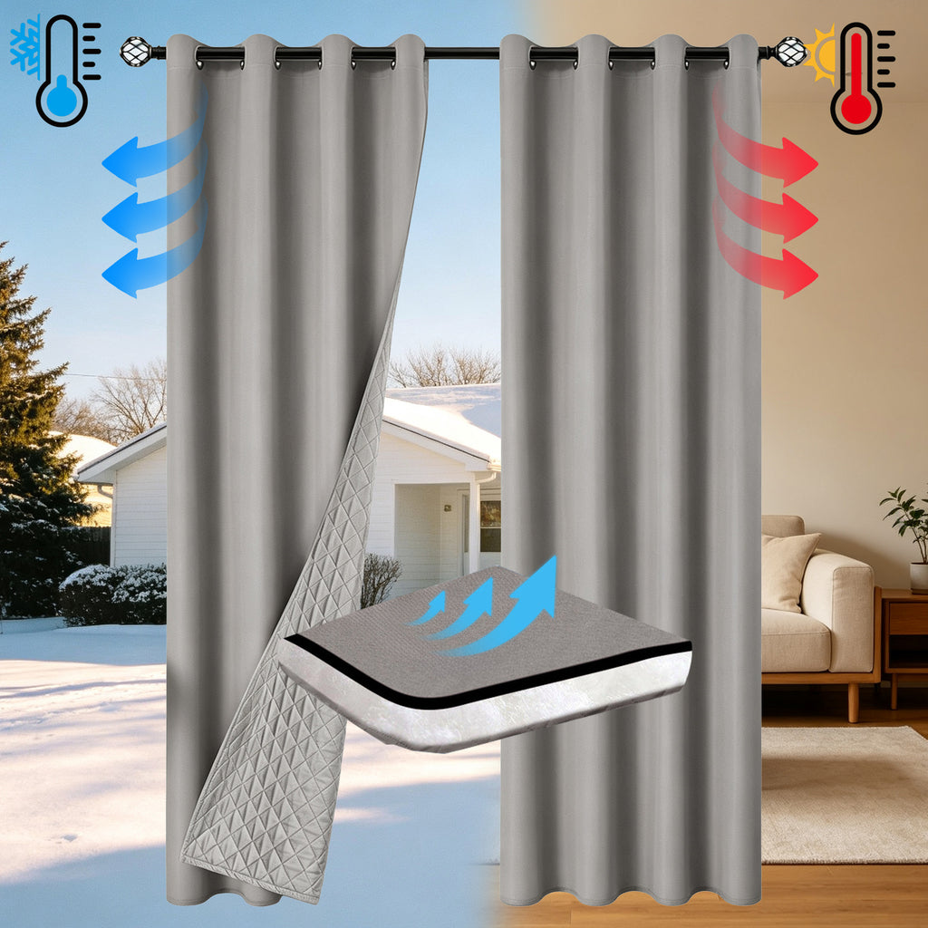 Full Blackout Thickened Thermal Insulated Quilted Curtain teemdrop